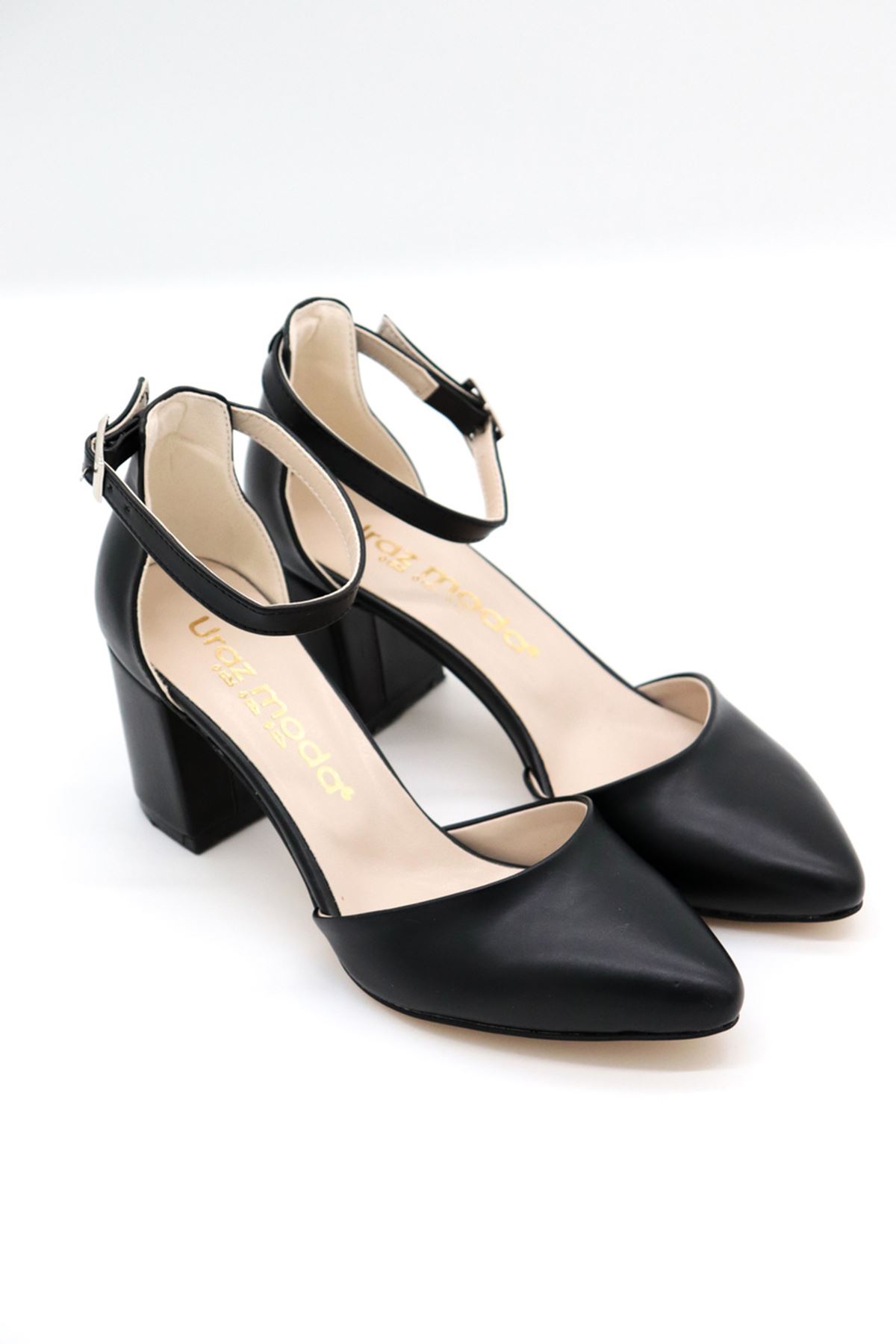 Trendayakkabı - Günlük Topuklu Siyah Cilt Kadın Ayakkabı 