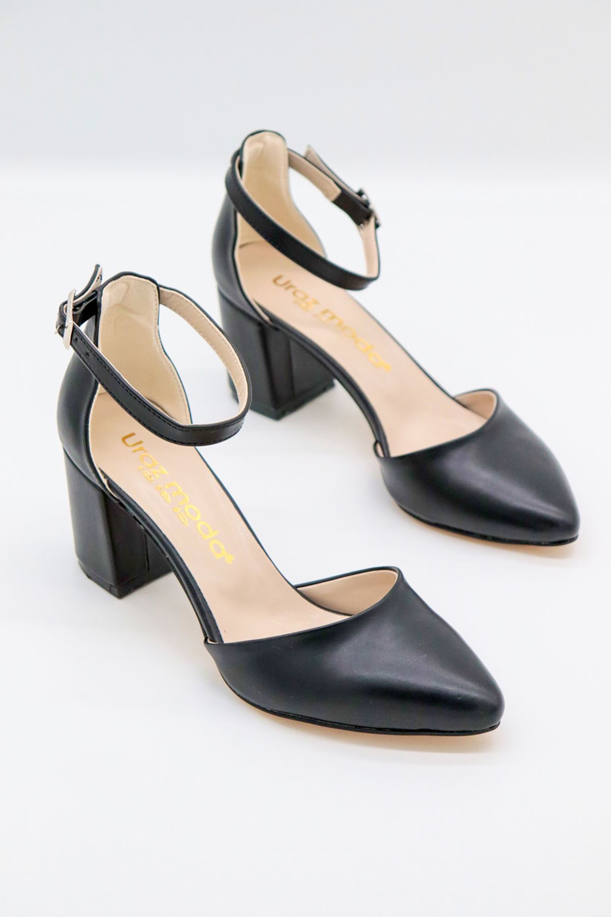Trendayakkabı - Günlük Topuklu Siyah Cilt Kadın Ayakkabı 