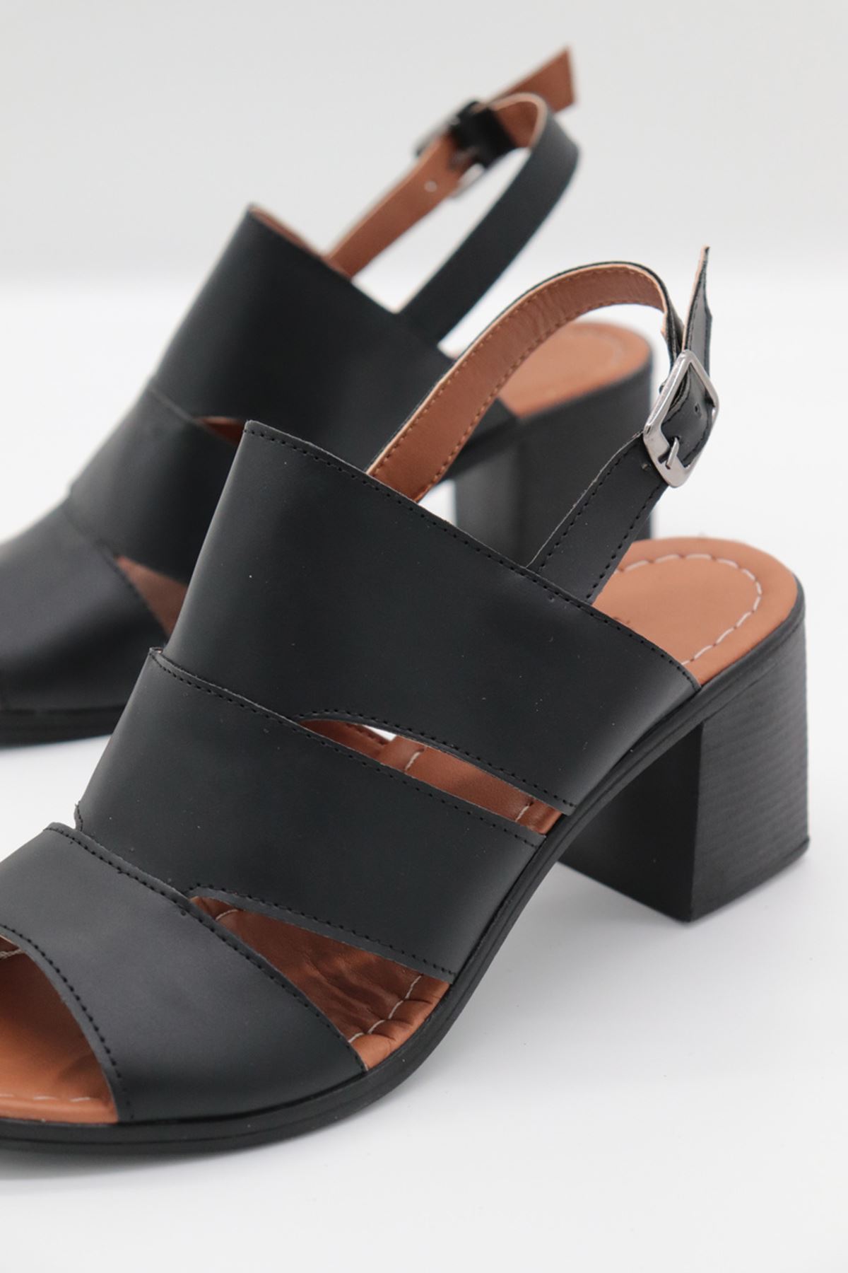 Trendayakkabı - Siyah  Kafes Topuklu  Kadın Ayakkabı 