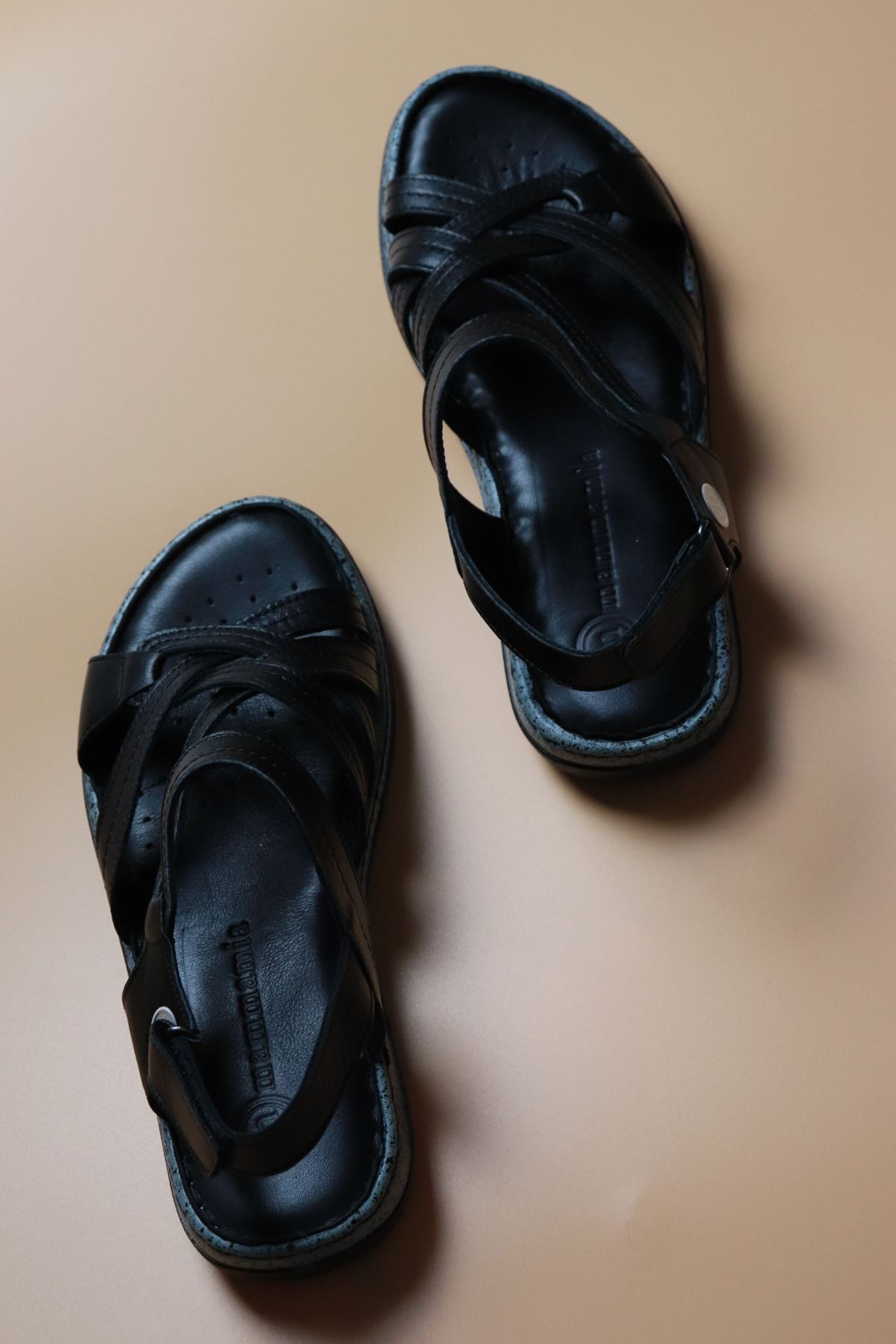 Mammamia - D22YS - 1090LX - Siyah Hakiki Deri Kadın Sandalet 