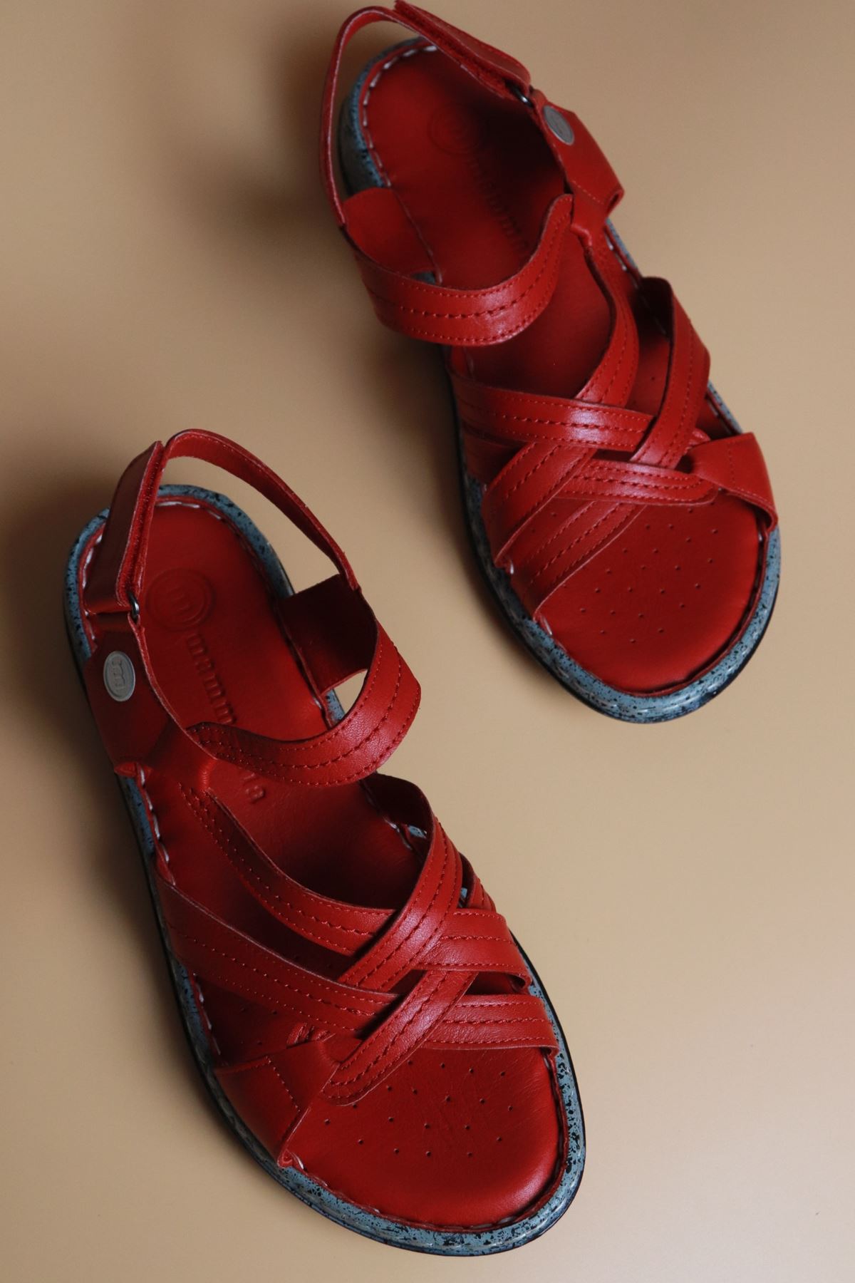 Mammamia - D22YS - 1090B - Kırmızı Hakiki Deri Kadın Sandalet