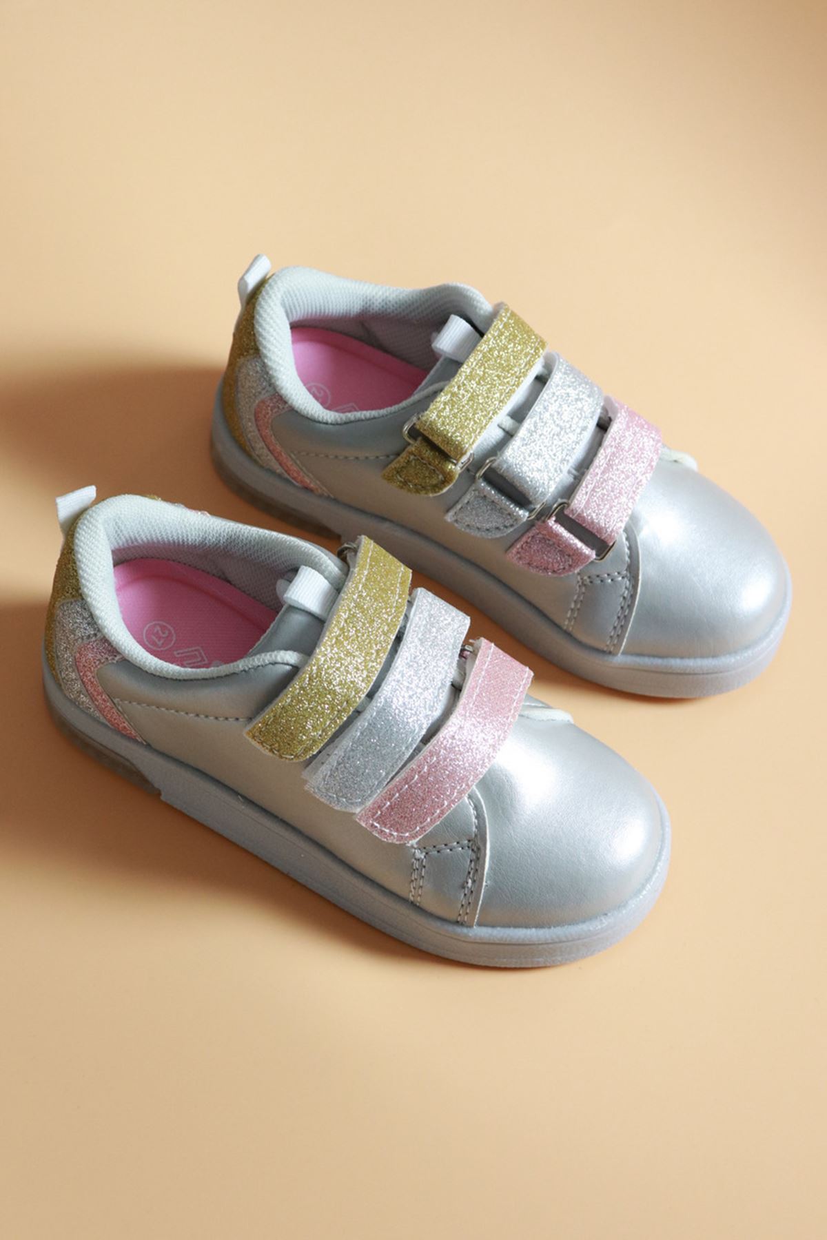 Trendayakkabı  -  Bebe Gümüş Işıklı çocuk Ayakkabı MAMİ 