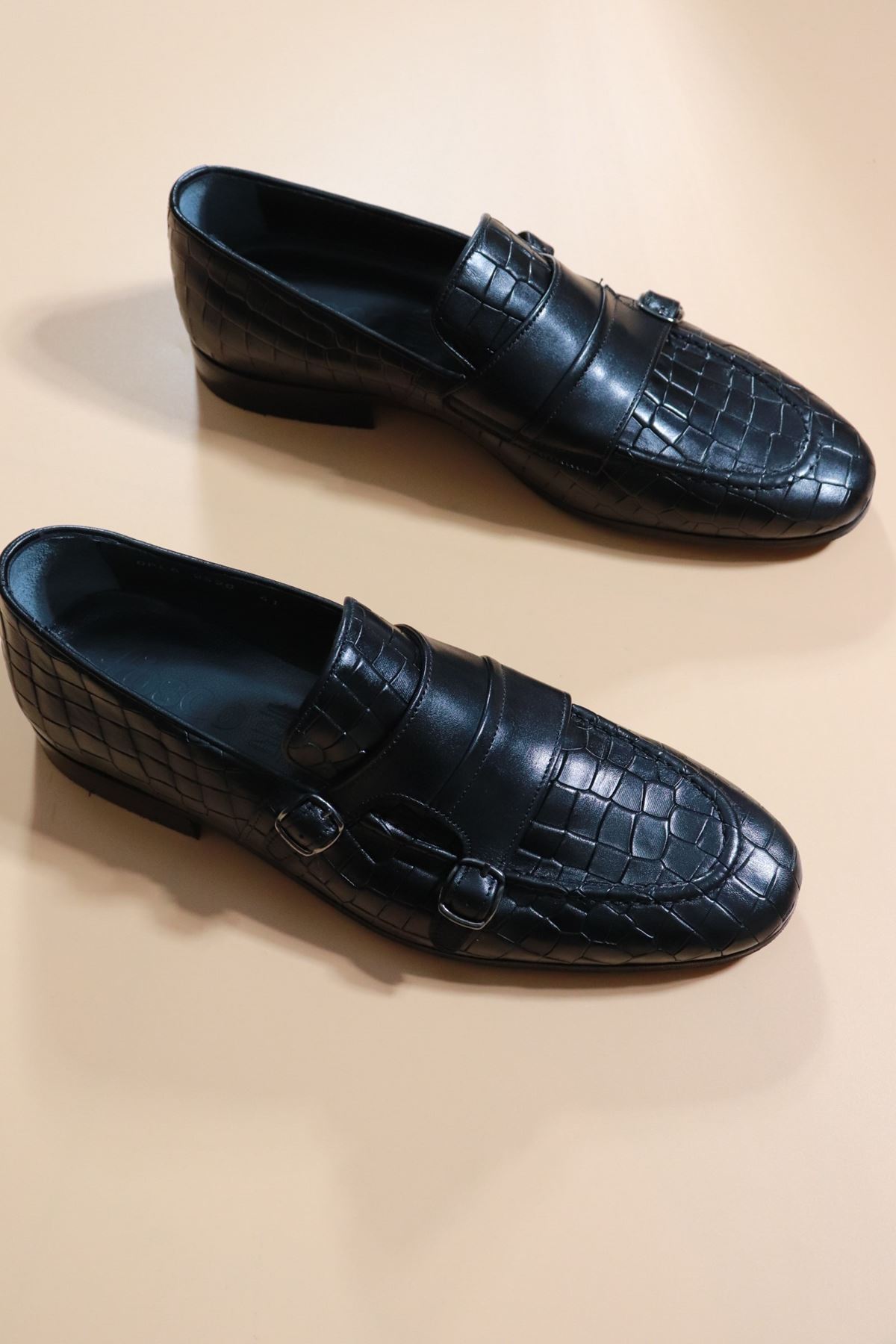 Fosco - 2520 Siyah Çift Tokalı Erkek Klasik Ayakkabı