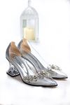 Trendayakkabı - Gümüş Şeffaf Topuklu Kadın Ayakkabı 