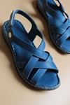 Mammamia - D22YS - 1070B - Kot Mavi Hakiki Deri Kadın Sandalet